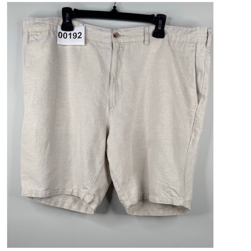 Marks & Spencer Mens 44 Linen Blend Flat Front Shorts Stone Beige Big Size Chino
